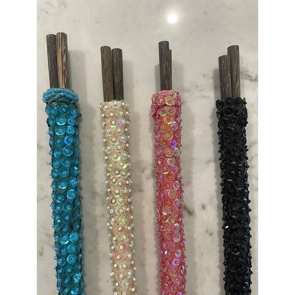 Chopsticks Indonesian Wood Chopsticks and Sequined Assorted Holders Set Of 4 - Picture 3 of 8